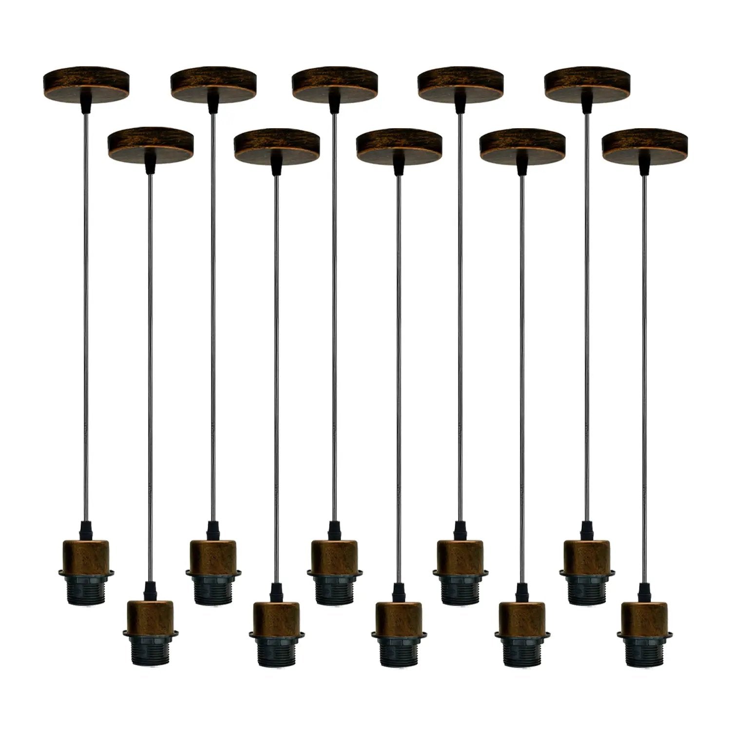 Un-branded 10 Pack Industrial Brushed Copper Pendant Light, Lampshade UK Holder Set - Pendant Lights