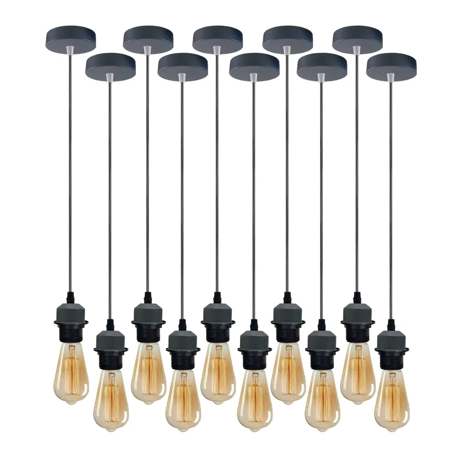 Un-branded 10 Pack Industrial Grey Pendant Light, Lampshade Addable E27 Lamp Holder Light, - Pendant Lights