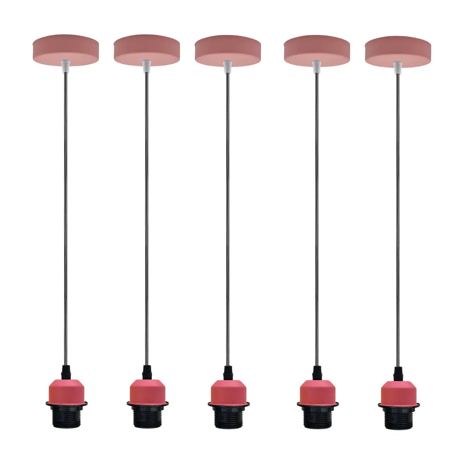 Un-branded 5 Pack Industrial Pendant Light Fitting, Lampshade Addable E27 Lamp Holder Light, - Pendant Lights