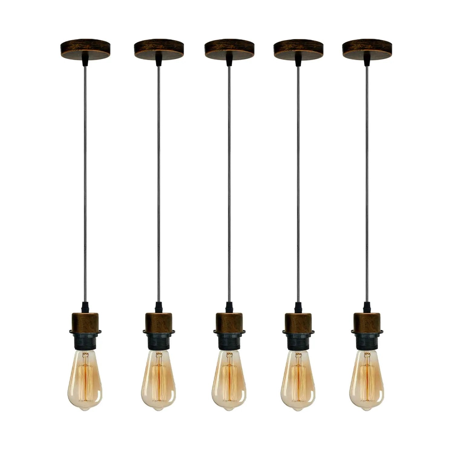 Un-branded 5 Pack Industrial Brushed Copper Pendant Light, Lampshade Addable E27 Lamp Holder Light, - Pendant Lights
