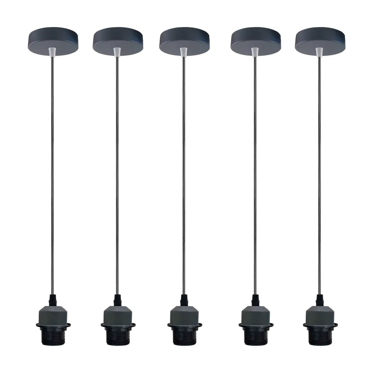Un-branded 5 Pack Industrial Grey Pendant Light, Lampshade Addable E27 Lamp Holder Light, - Pendant Lights