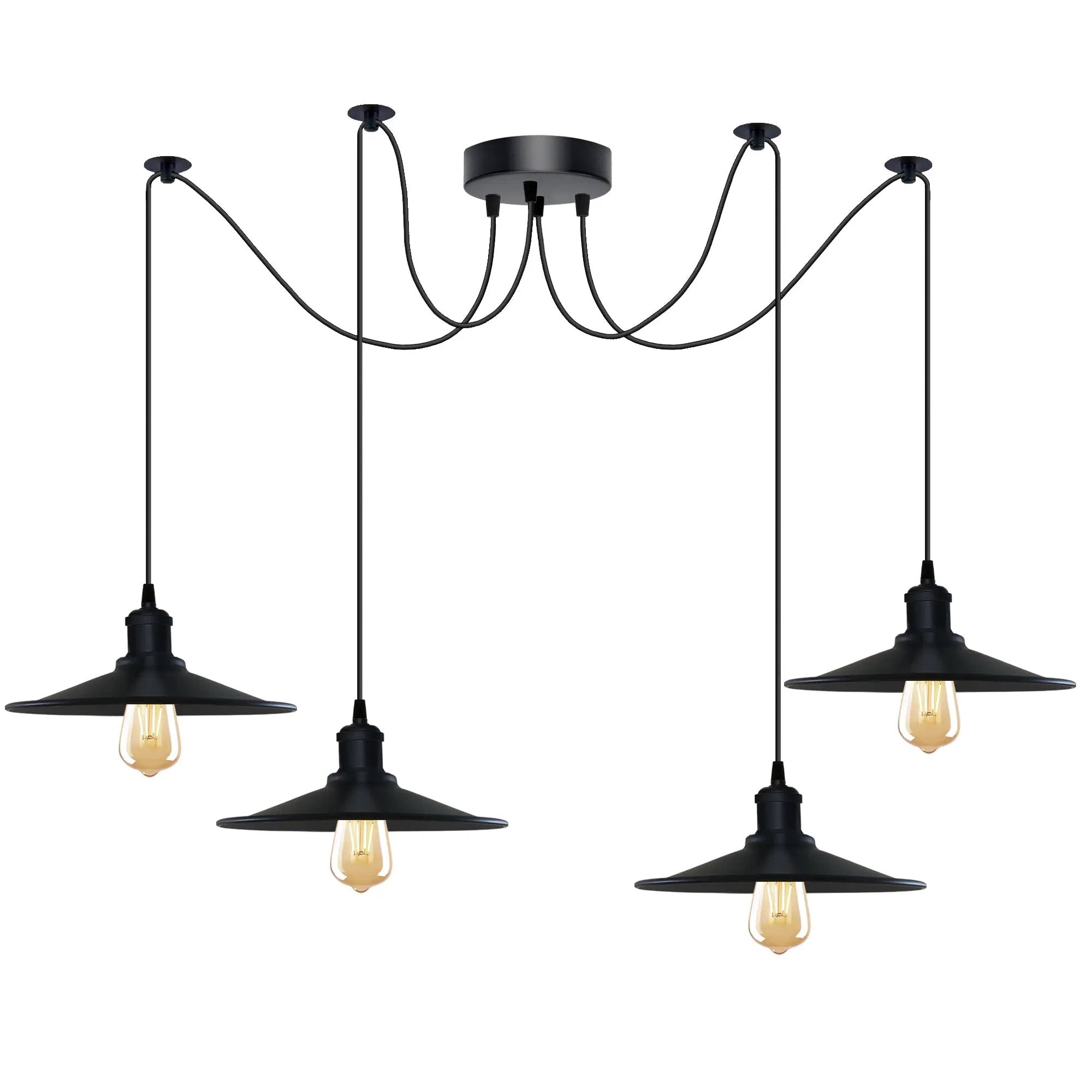 Un-branded Black Vintage 4 Head Cone shaped shade Ceiling Pendant Light Fitting with Adjustable Cord Hanging Light Fixture - Pendant Lights