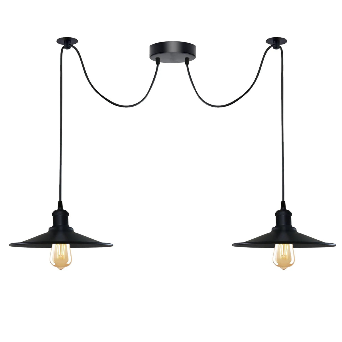 Un-branded Black Vintage 2 Head Cone shaped shade Ceiling Pendant Light Fitting with Adjustable Cord Hanging Light Fixture - Pendant Lights