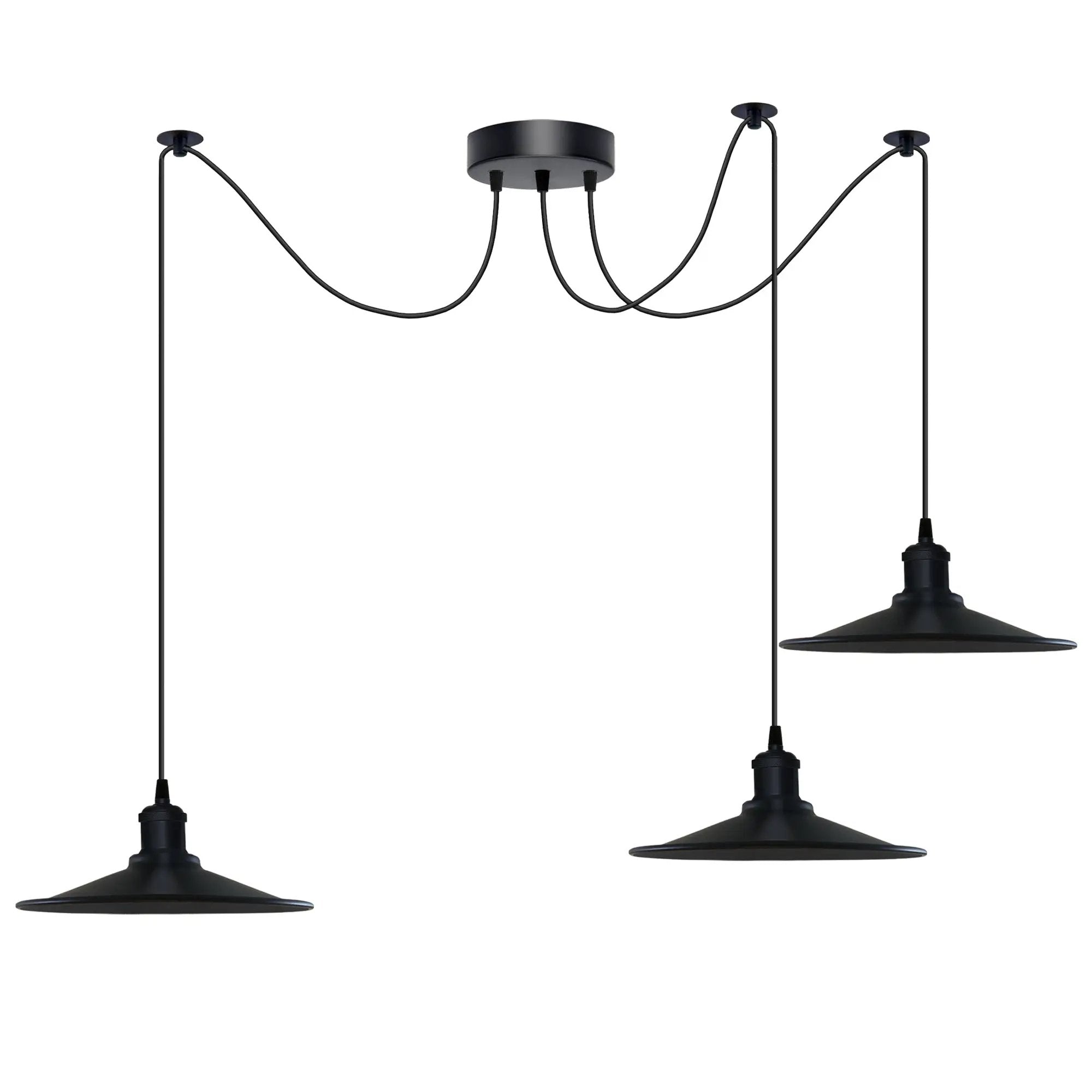 Un-branded Black Vintage 3 Head Cone shaped shade Ceiling Pendant Light Fitting with Adjustable Cord Hanging Light Fixture - Pendant Lights