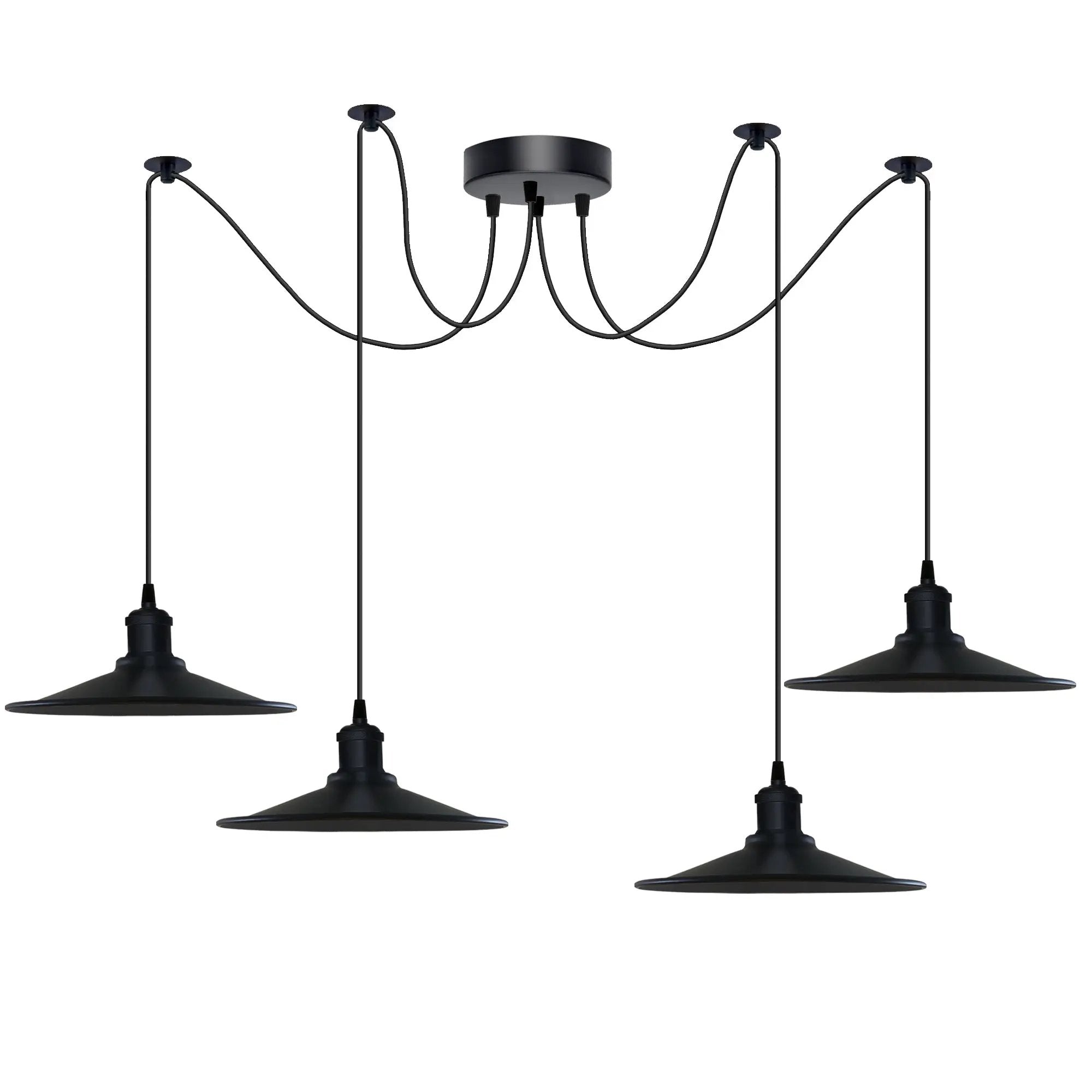 Un-branded Black Vintage 4 Head Cone shaped shade Ceiling Pendant Light Fitting with Adjustable Cord Hanging Light Fixture - Pendant Lights