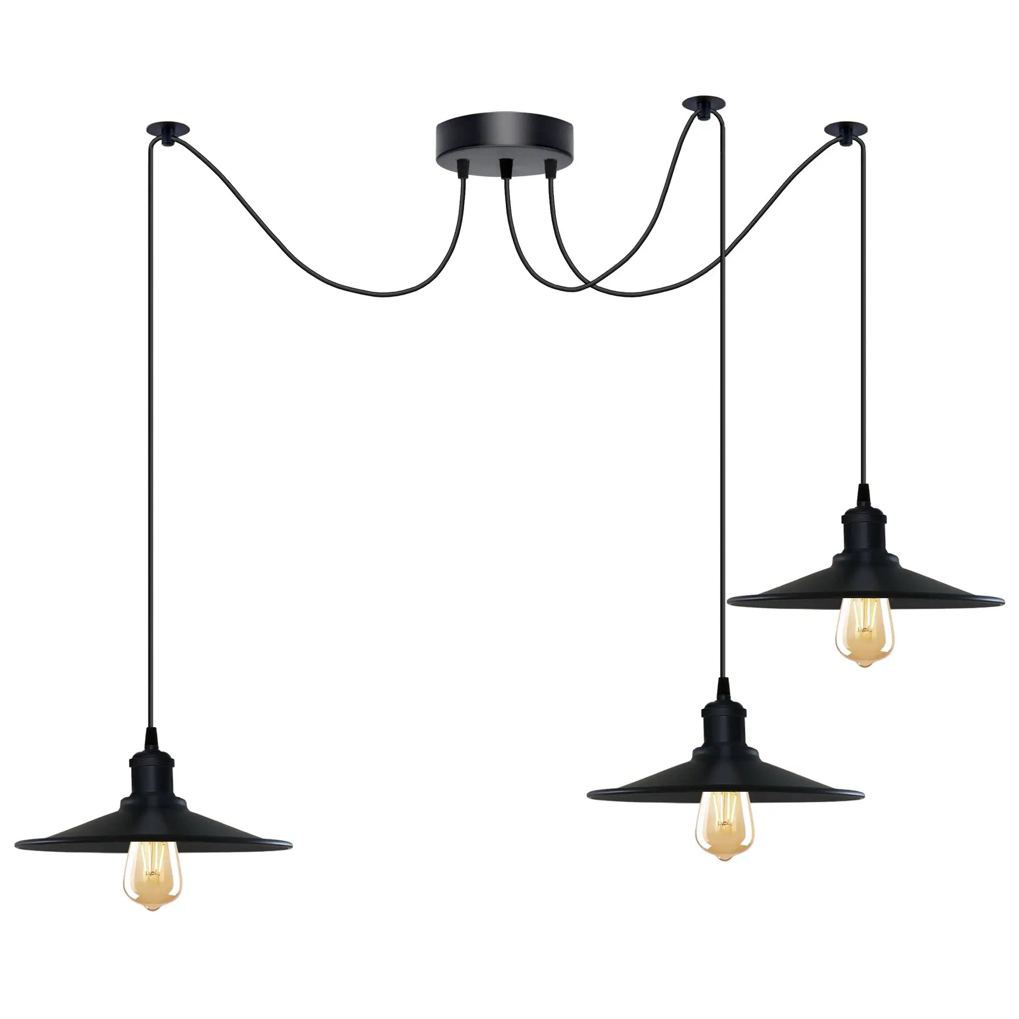 Un-branded Black Vintage 3 Head Cone shaped shade Ceiling Pendant Light Fitting with Adjustable Cord Hanging Light Fixture - Pendant Lights