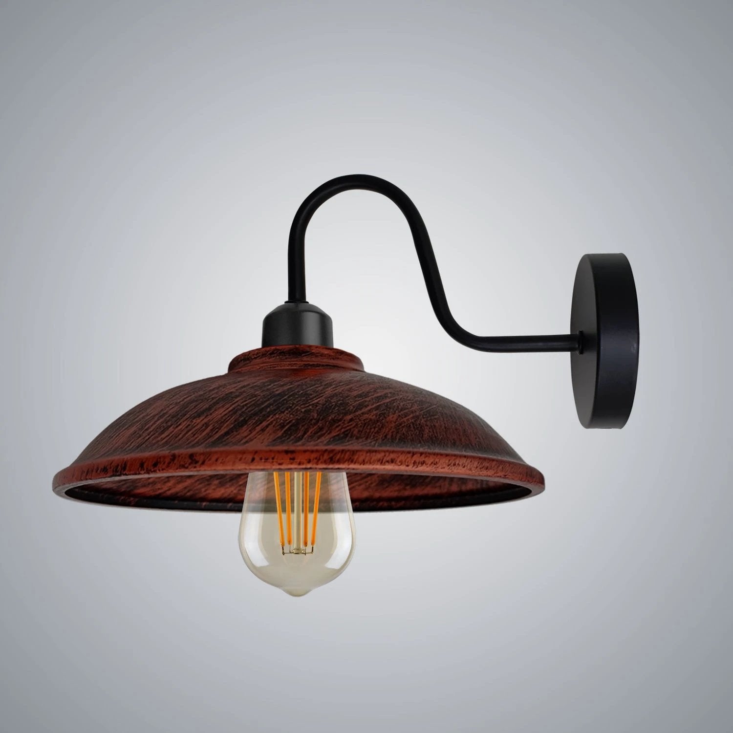 Rustic Red Wall Sconce 8in E27 Swan Neck Hemisphere Shade by Un-branded