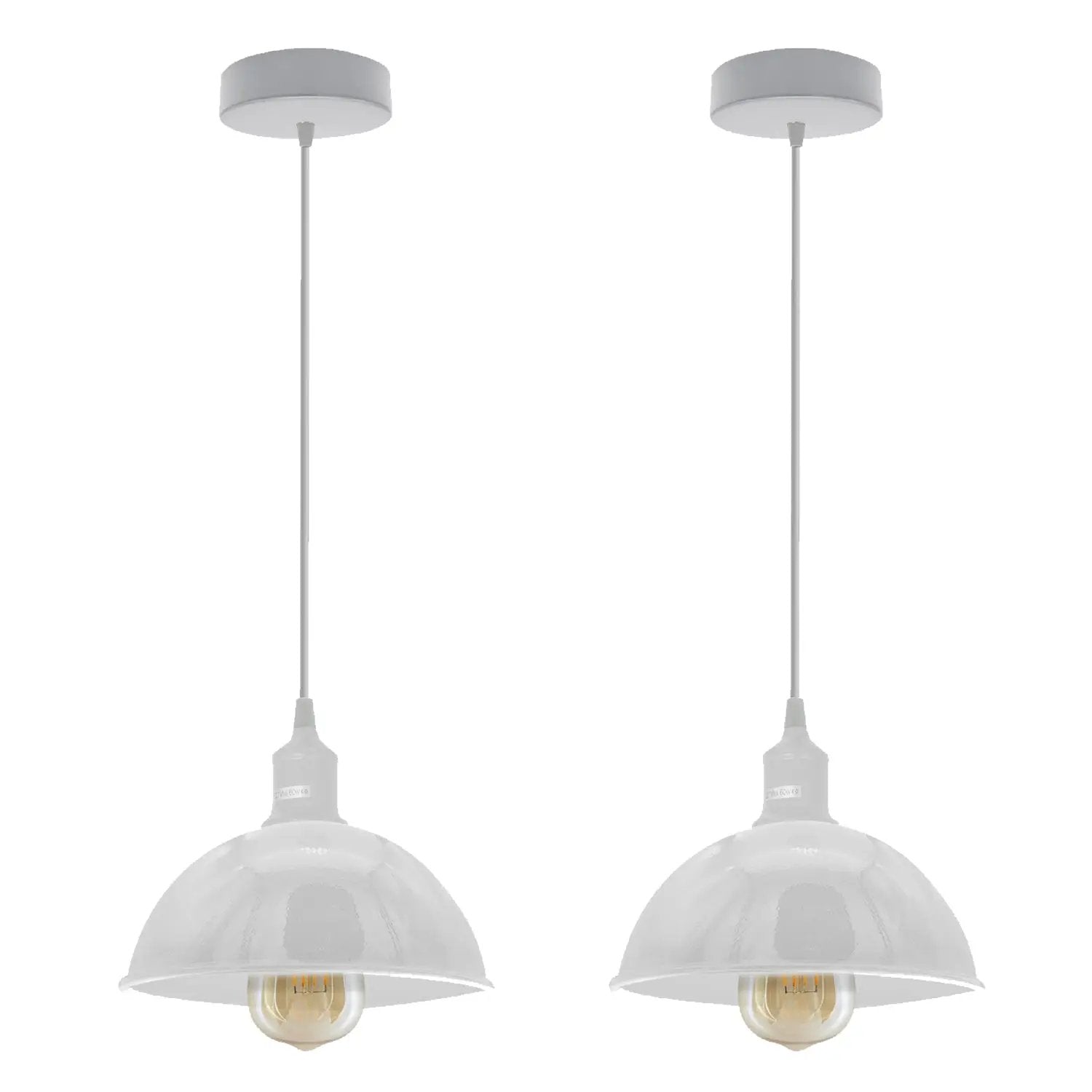 Un-branded 2Pack Dome Shaped White Loft Style Sturdy Metal Lamp Shade Pendant Lights 21cm Bottom Spray Painted Finish Inner White -
