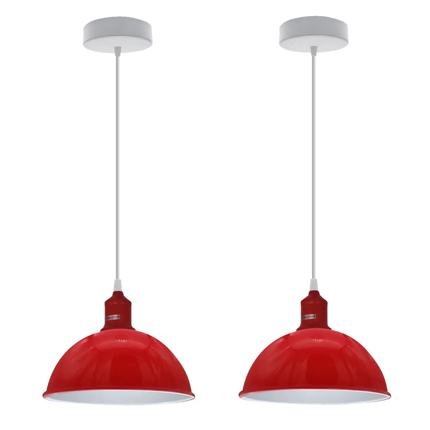 Un-branded 2Pack Dome Shaped Red Loft Style Sturdy Metal Lamp Shade Pendant Lights 21cm Bottom Spray Painted Finish Inner White - Ceiling Lights