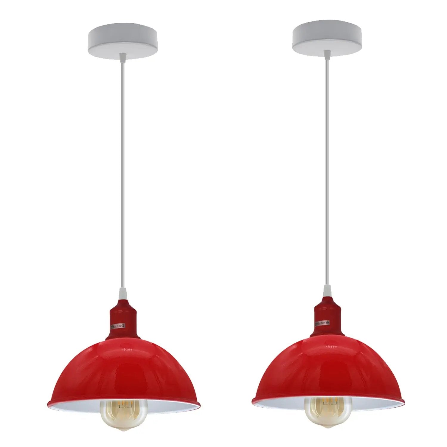 Un-branded 2Pack Dome Shaped Red Loft Style Sturdy Metal Lamp Shade Pendant Lights 21cm Bottom Spray Painted Finish Inner White - Ceiling Lights