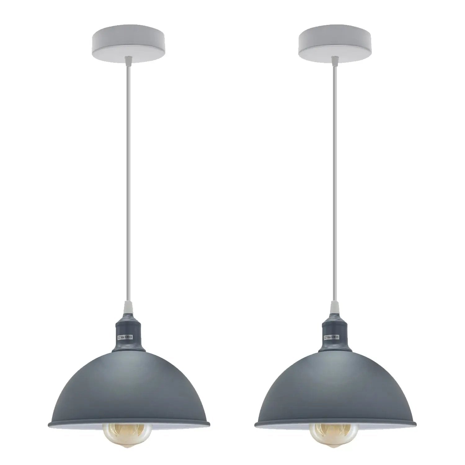 Un-branded 2Pack Dome Shaped Grey Loft Style Sturdy Metal Ceiling Lamp Shade Pendant Lights 21cm Bottom Spray Finish Inner White - Ceiling Lights