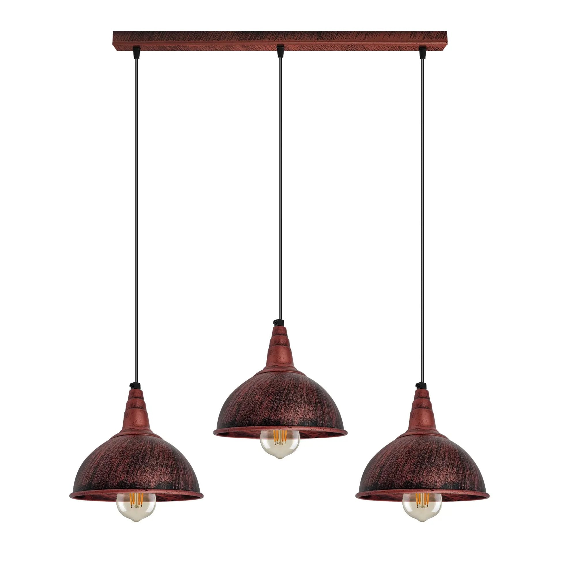 Un-branded Vintage Industrial Rustic Red 3 Head Reactangle Pendant Cord E27 Base Metal Brushed Light Fitting Small Dome Lamp Shade - Pendant Lights