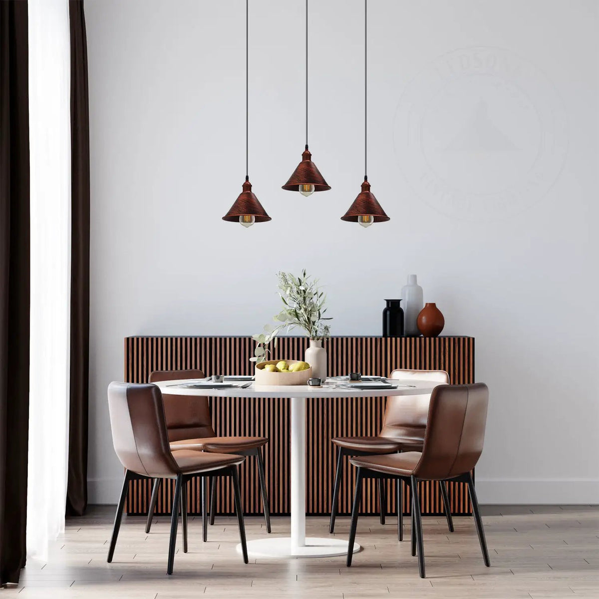 Un-branded Vintage Industrial Rustic Red 3 Head Reactangle Base Pendant Cord E27 Metal Brushed Light Fitting Cone Shape Lamp Shade - Pendant Lights