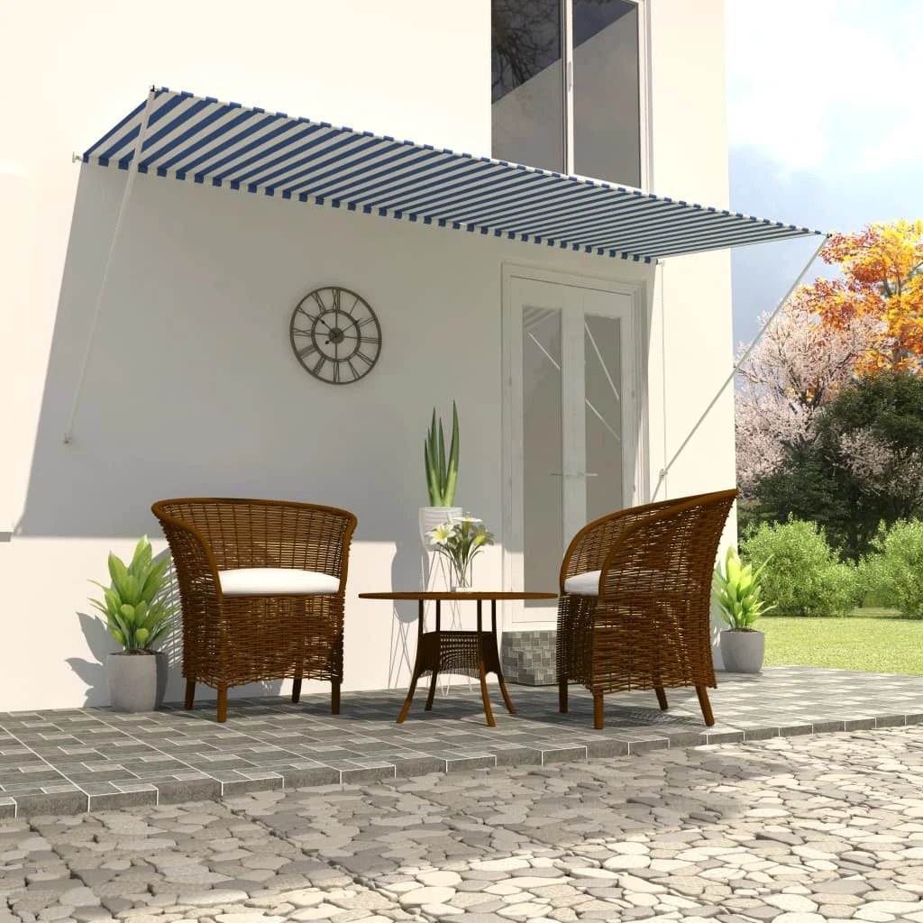 vidaXL VidaXL Retractable Awning 100x150 cm Blue White PA-Coated Fabric UV-Resistant for Patio - Cover