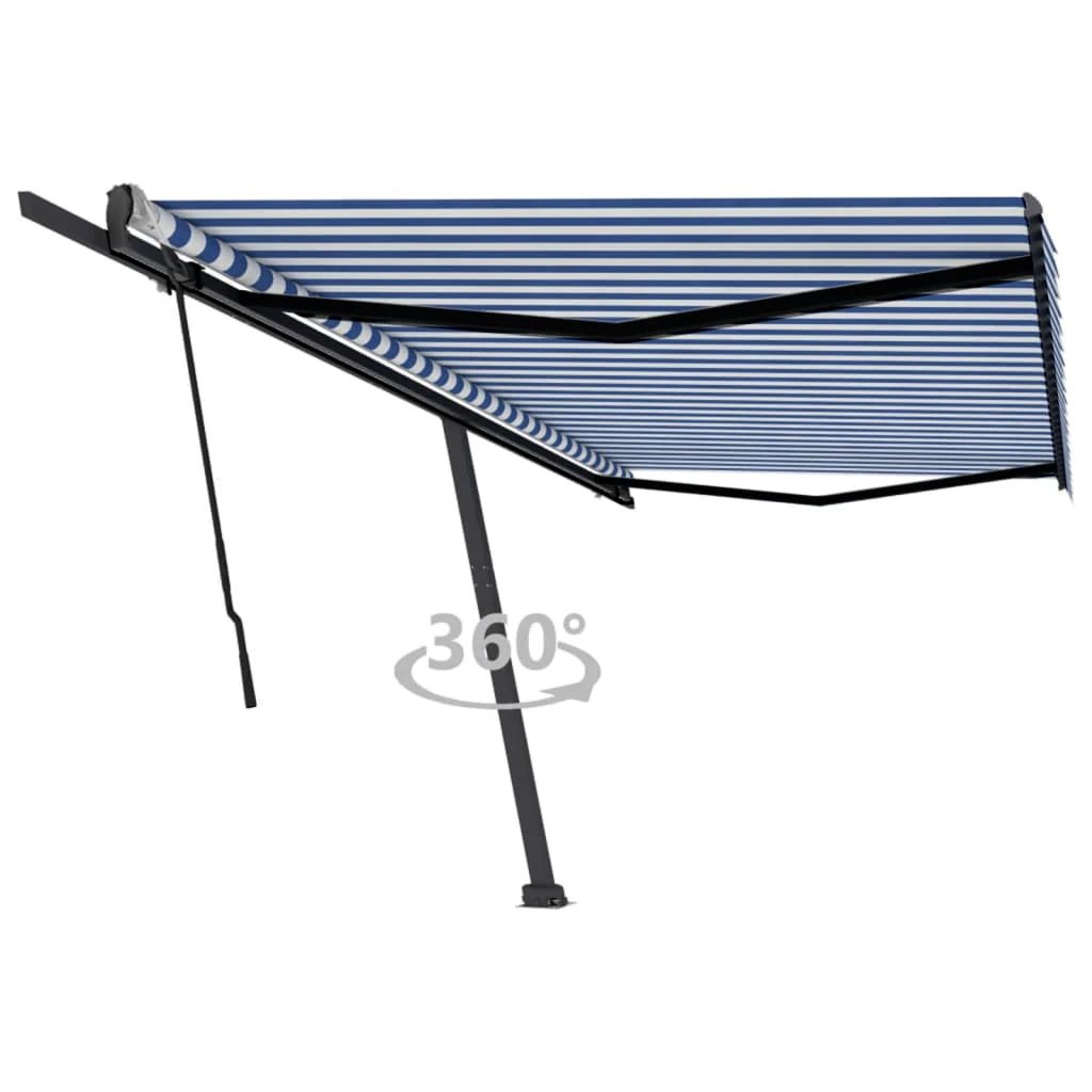vidaXL VidaXL Freestanding Manual Retractable Awning 300x250 Cm Blue White UV Resistant Outdoor Patio - Cover