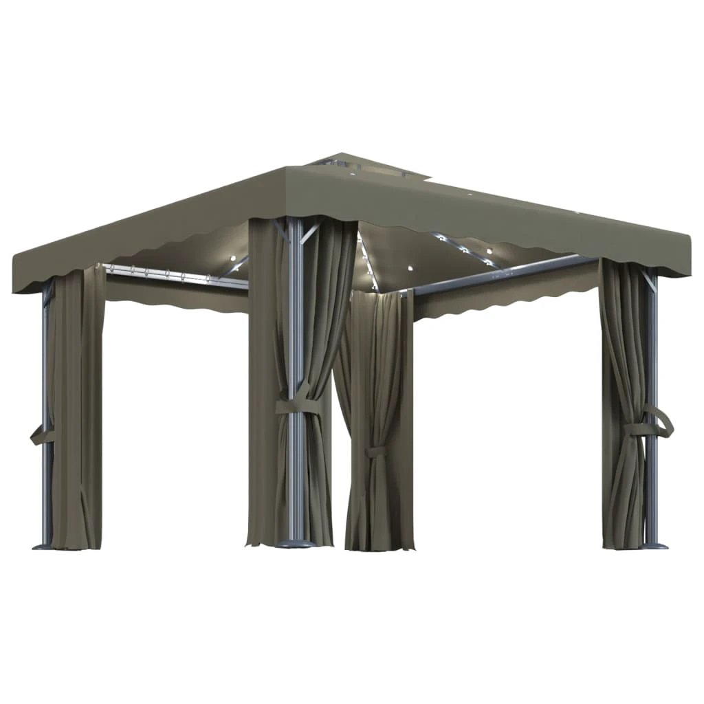 vidaXL Gazebo with Curtain&LED String Lights 3x3 m Cream White by vidaXL