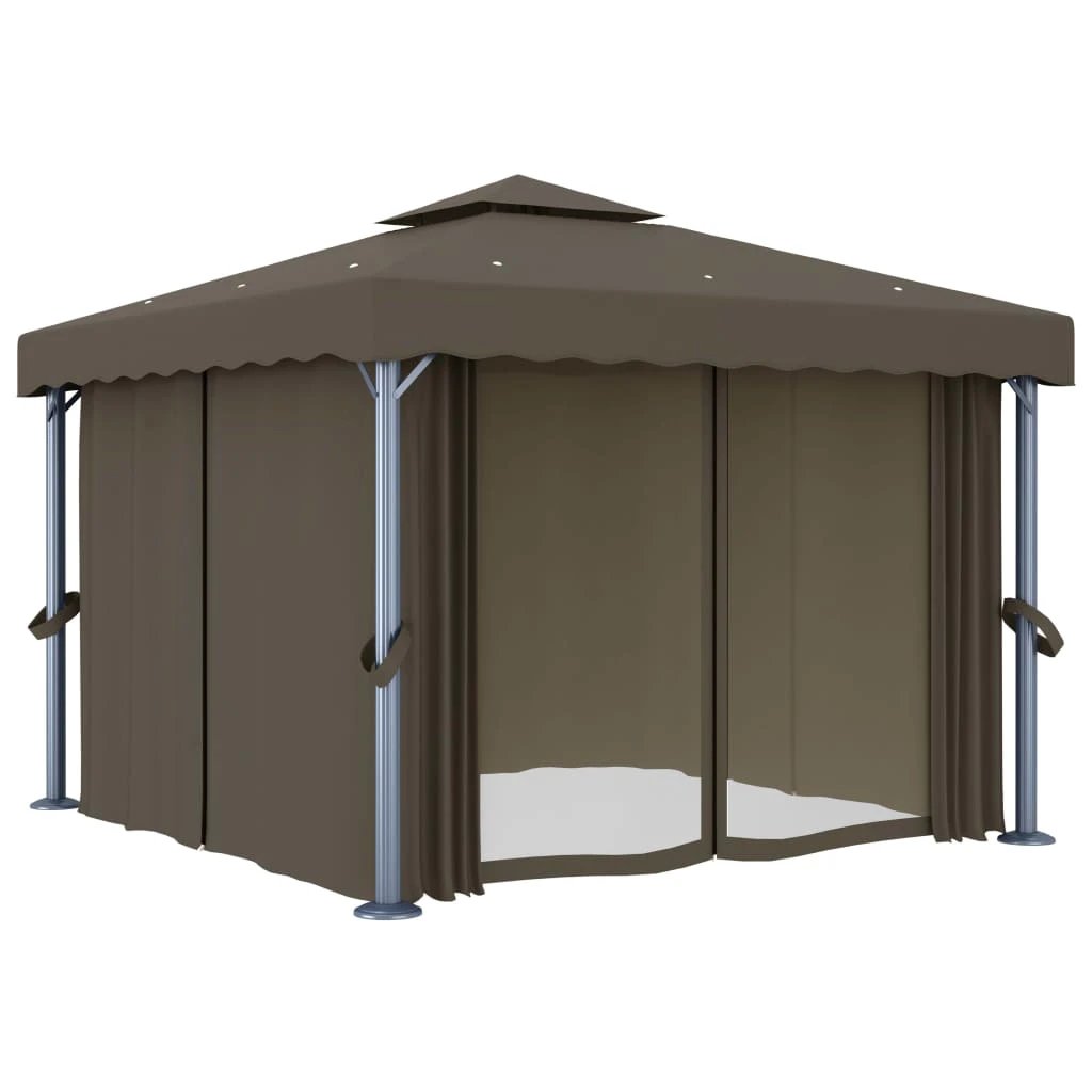 vidaXL Gazebo with Curtain&LED String Lights 3x3 m Cream White by vidaXL