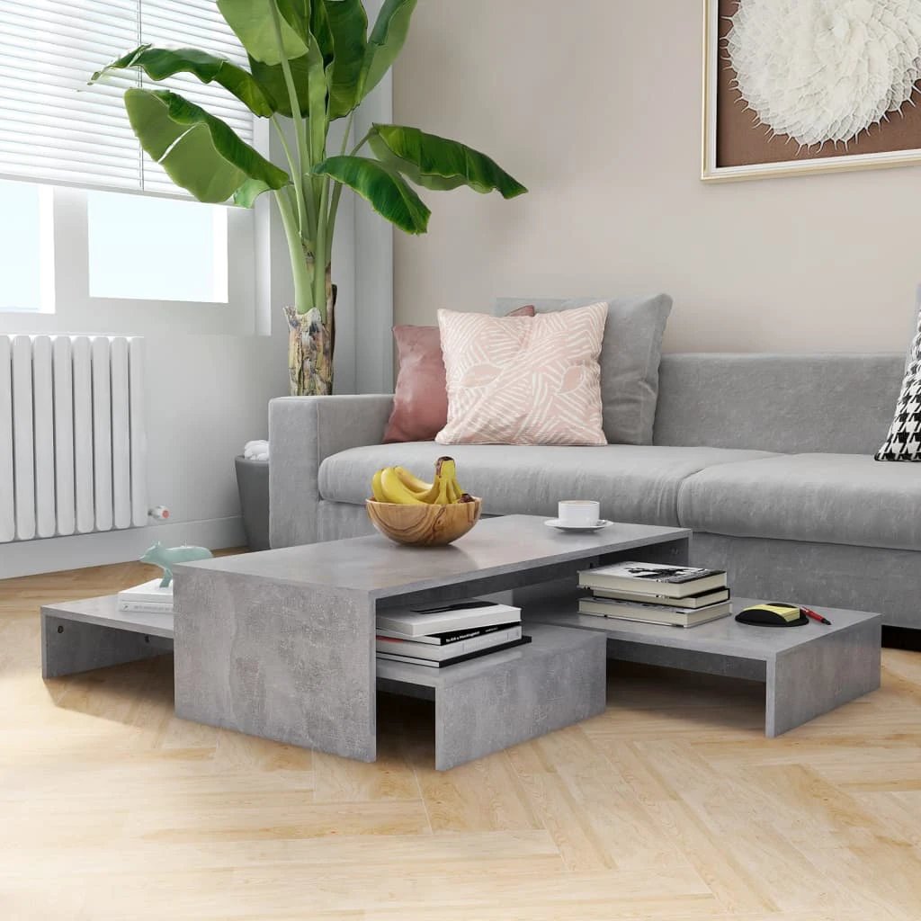 vidaXL Nesting Coffee Table Set 100x100x26.5 cm White Engineered Wood Durable Wide Tabletops For Living Room by vidaXL