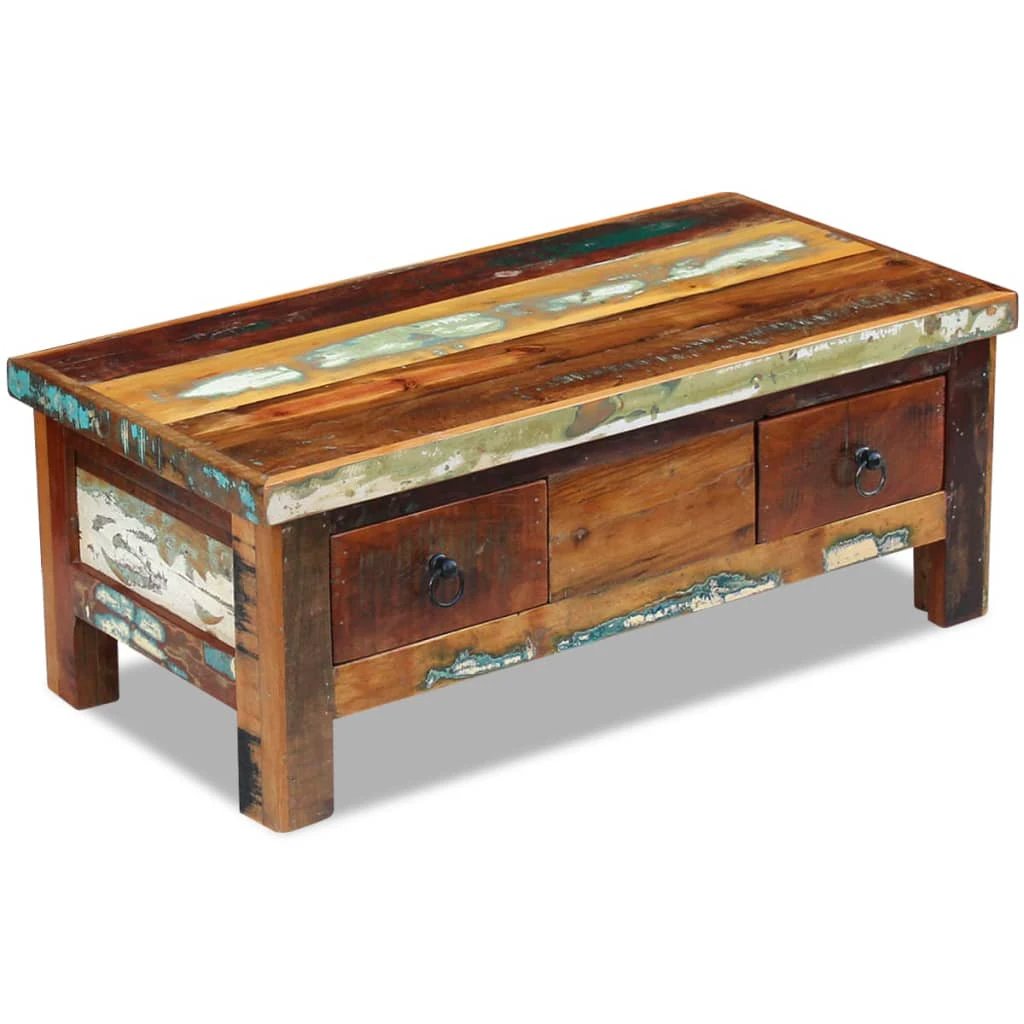 vidaXL VidaXL Coffee Table 90x45x35 cm Solid Mango Wood Antique Finish Handmade Rustic Living Room Decor - Coffee Table