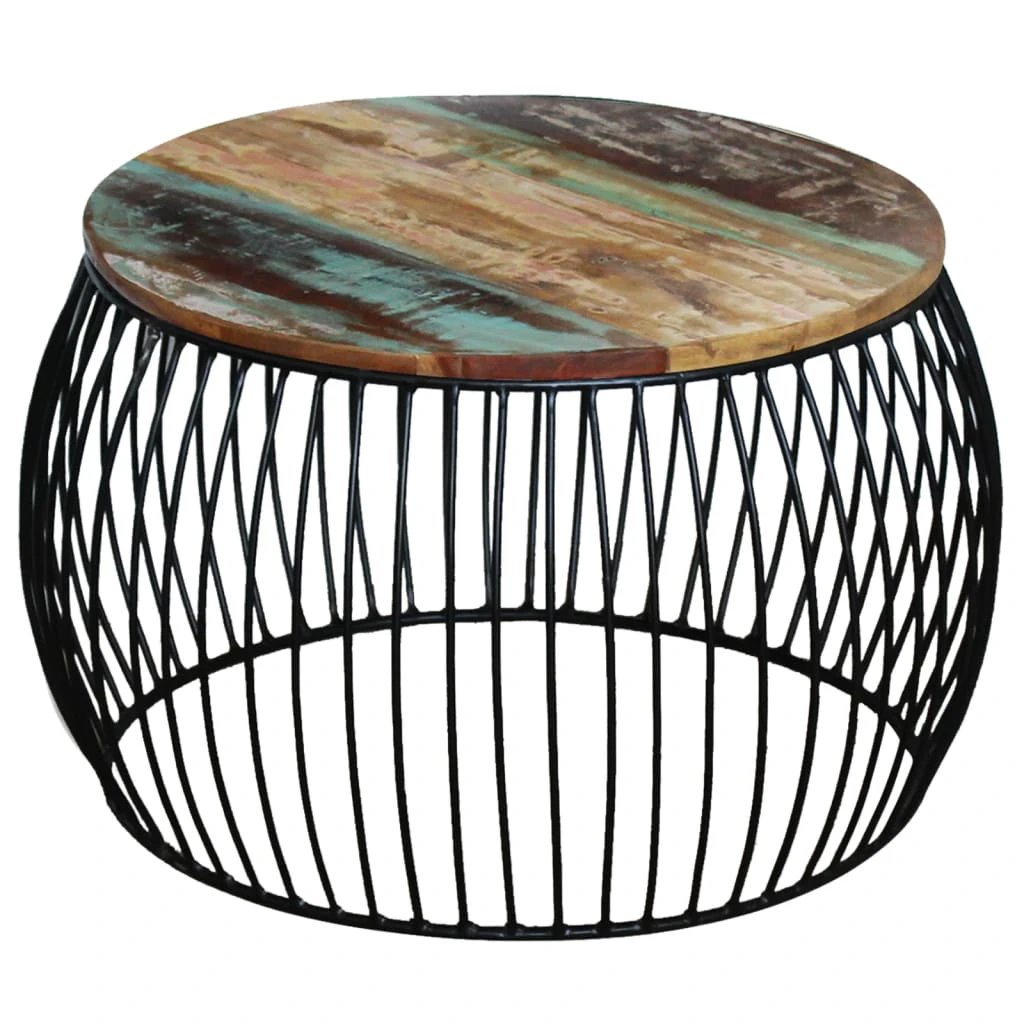 vidaXL vidaXL Coffee Table Diameter 68 cm Rough Mango Wood Vintage Style Living Room Wrought Iron Base - Coffee Table