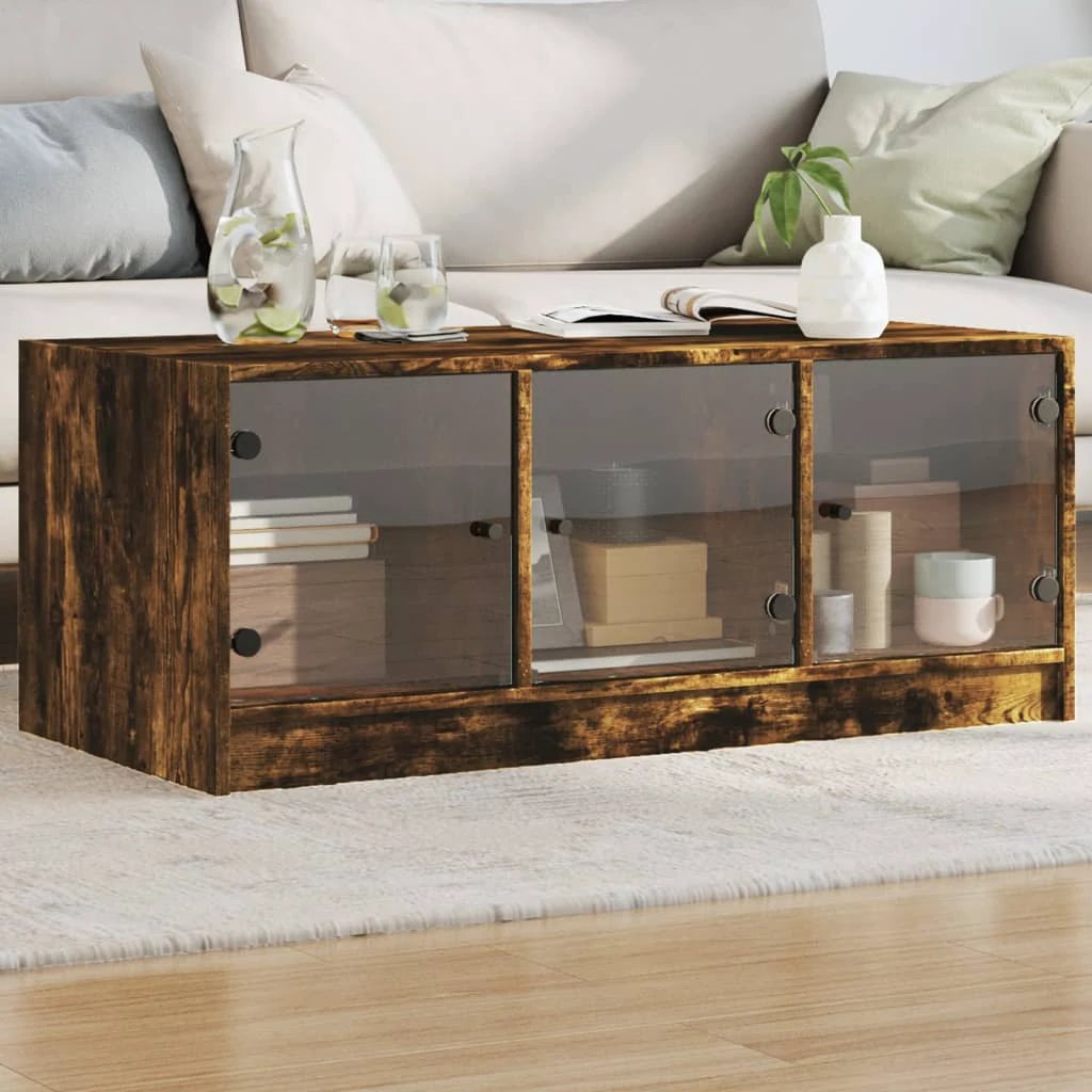 vidaXL VidaXL Coffee Table White Glass Doors 102x50x42 Cm Moisture Resistant Living Room Storage - Coffee Table