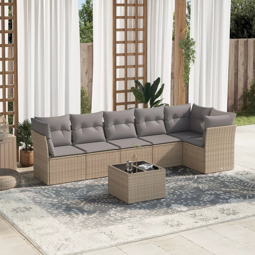 vidaXL vidaXL 6 Piece Garden Sofa Set with Cushions Beige Poly Rattan - Garden Sofa Sets