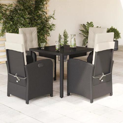 vidaXL 5 Piece Garden Dining Set 150x90x75 cm Black Poly Rattan Adjustable Reclining Chairs with Cushions for Outdoor Use by vidaXL