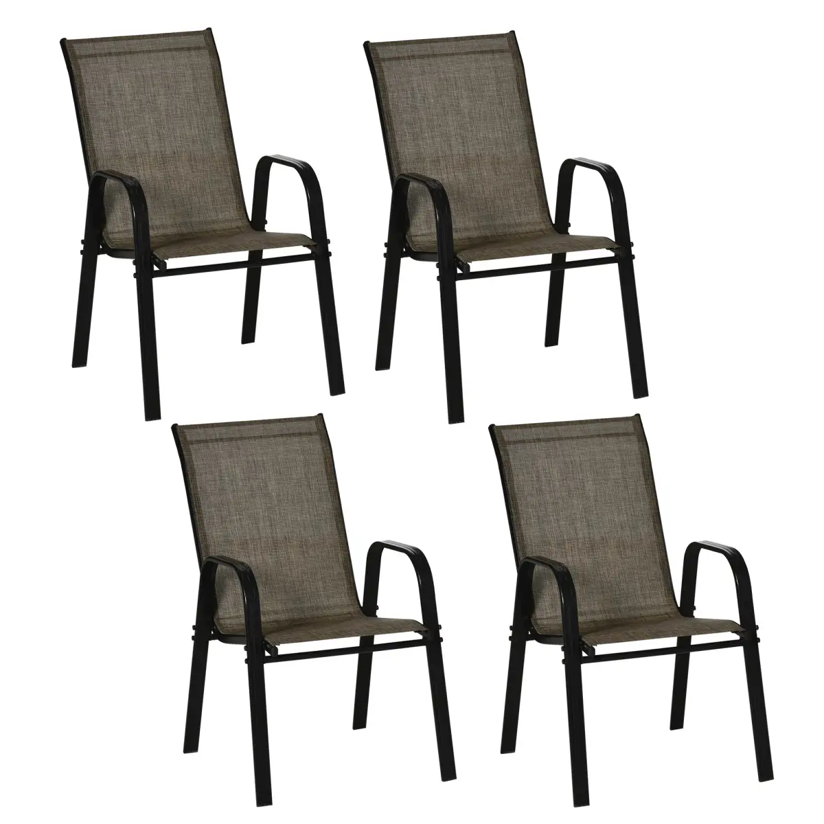 Outsunny Outsunny Set of 4 Garden Dining Chair Set Outdoor w/ High Back Armrest Grey - Garden Chairs