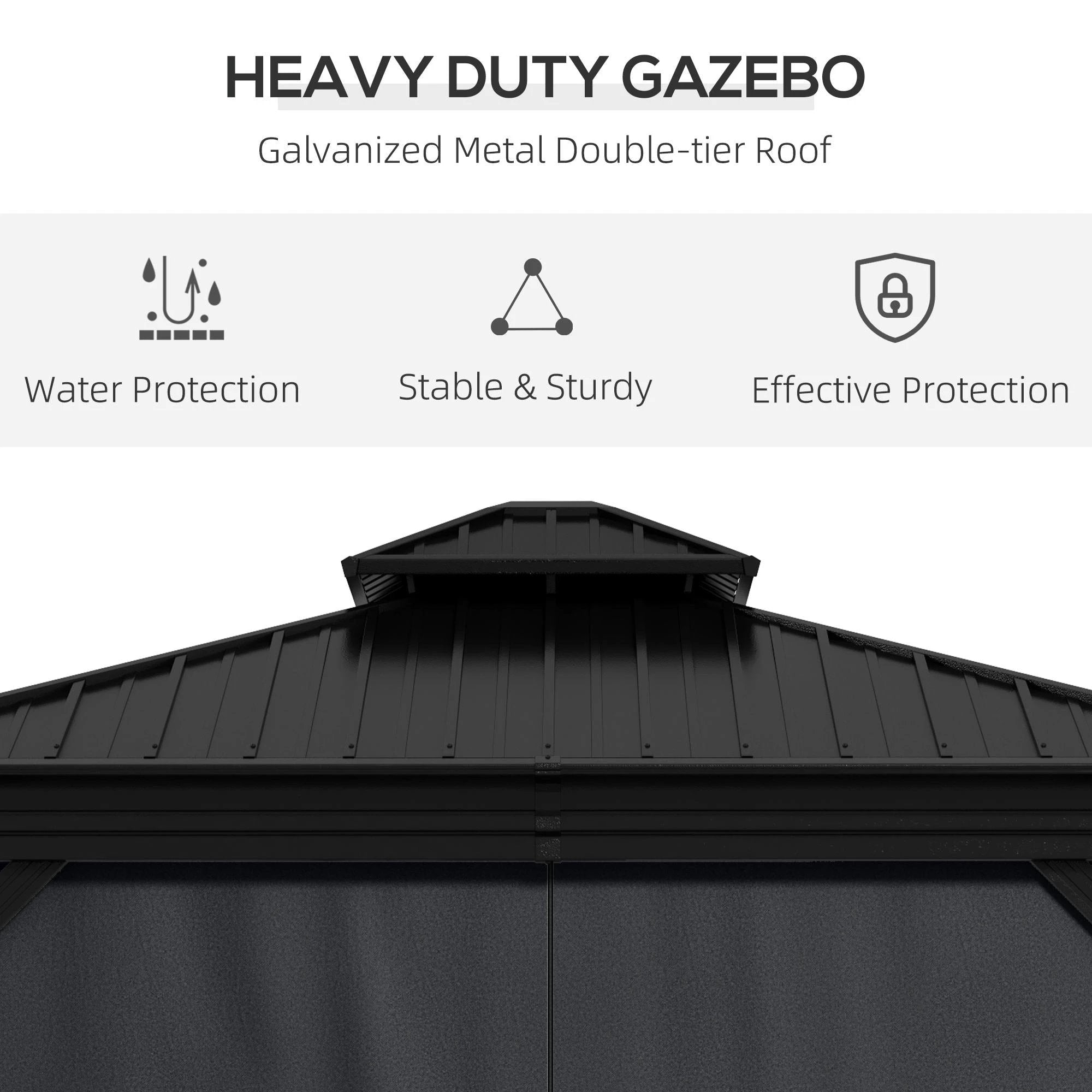 Outsunny Outsunny 3 x 3.7m Aluminium Outdoor Hardtop Gazebo Canopy 2-Tier Roof Dark Grey - Gazebos