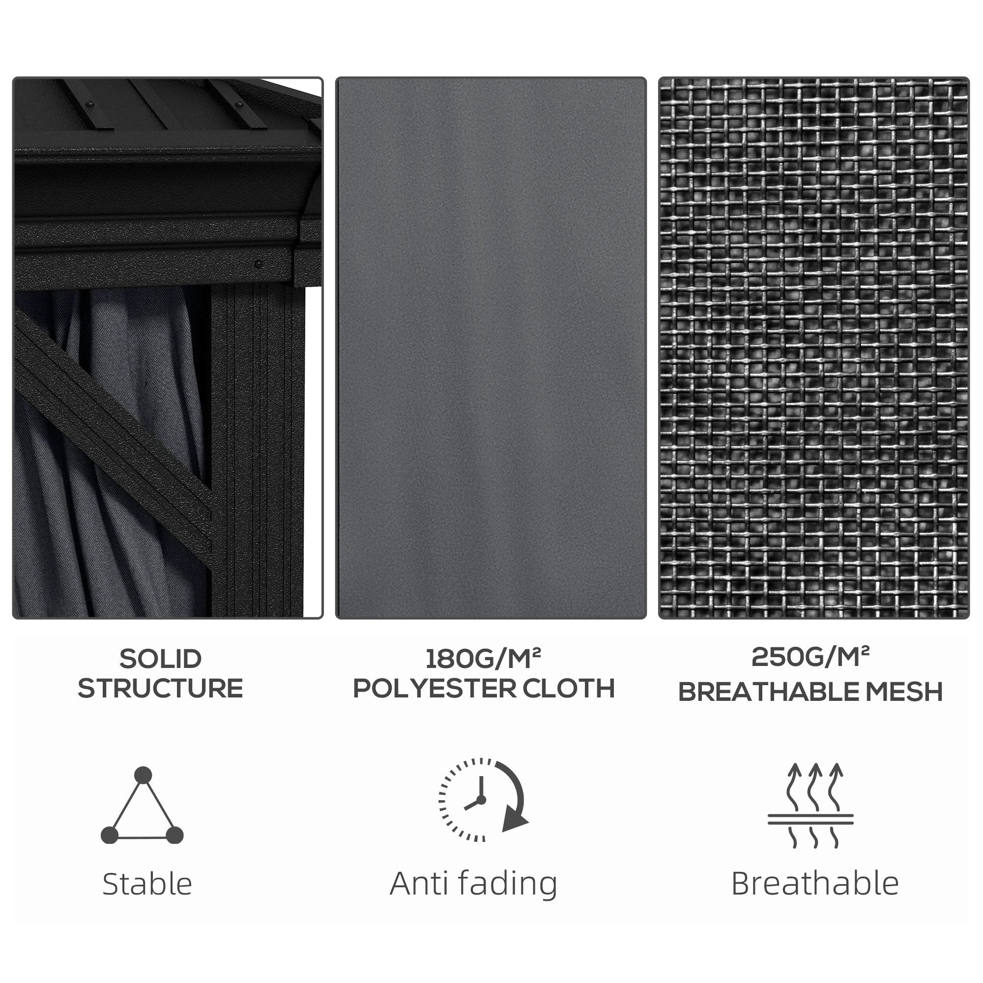 Outsunny Outsunny 3 x 3.7m Aluminium Outdoor Hardtop Gazebo Canopy 2-Tier Roof Dark Grey - Gazebos