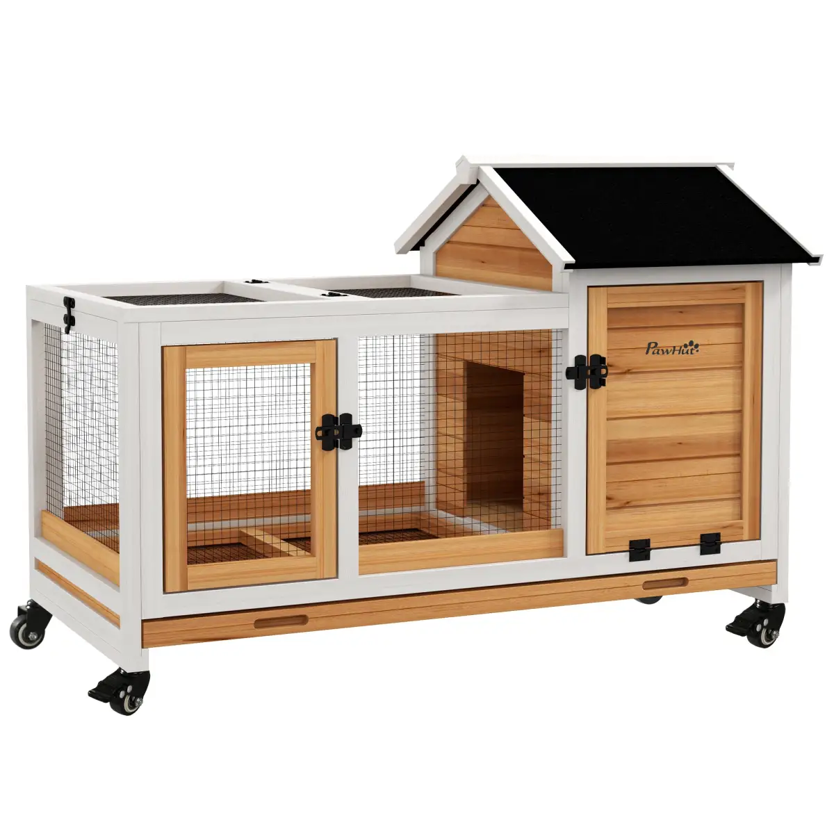 PawHut PawHut Wooden Rabbit Hutch, Small Animal House w/ Wheels, Removable Tray - Grey - Rabbit Hutch