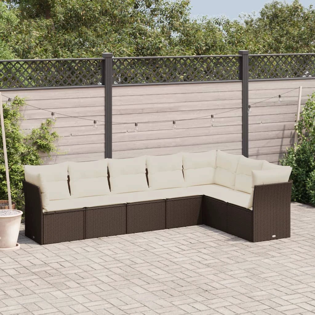 vidaXL vidaXL 7 Piece Garden Sofa Set with Cushions Black Poly Rattan - Garden Sofa Sets