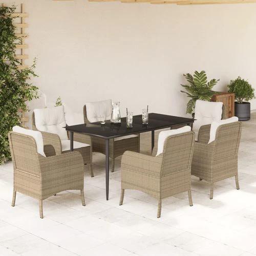VidaXL 5 Piece Garden Dining Set 160x80x74 cm Weather Resistant Beige Poly Rattan with Cushions for Outdoor Patio Use by vidaXL