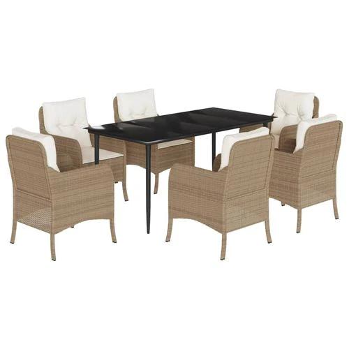 VidaXL 5 Piece Garden Dining Set 160x80x74 cm Weather Resistant Beige Poly Rattan with Cushions for Outdoor Patio Use by vidaXL