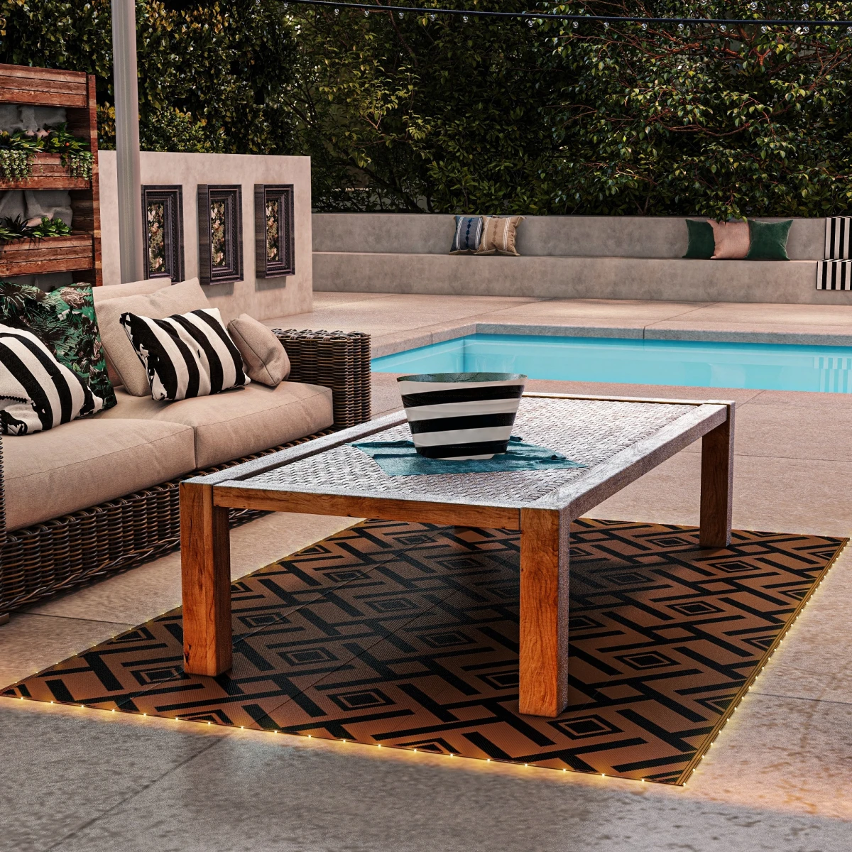 Outsunny Waterproof Outdoor Rug 182x274cm LED Lights Patio by Outsunny