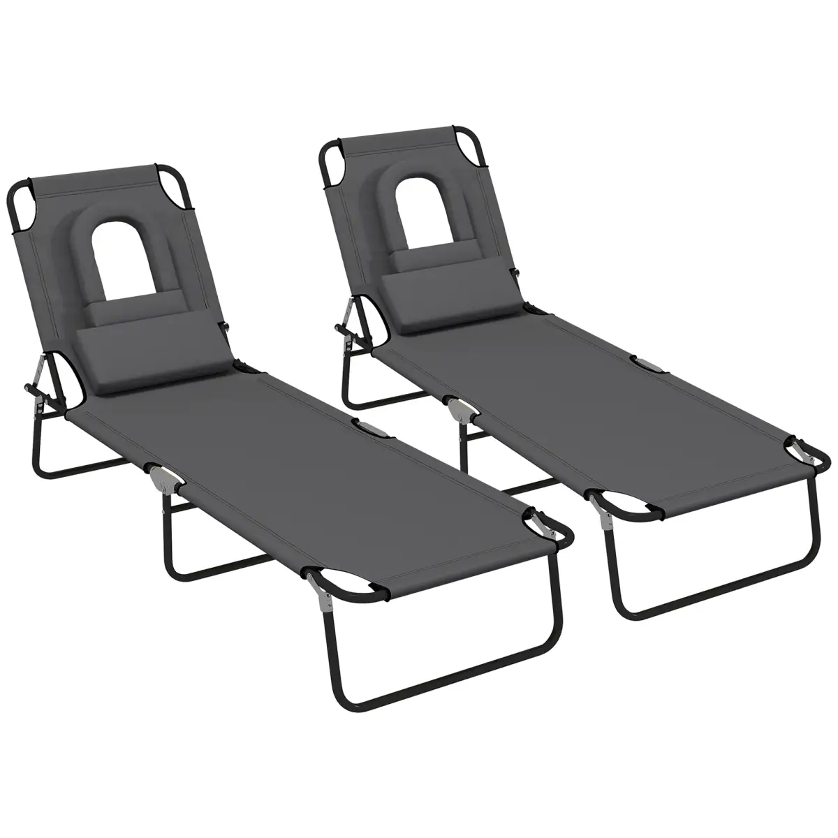 Outsunny Outsunny Folding Sun Lounger Set of 2 Reclining Chair with Reading Hole Beige - Sun Lounger