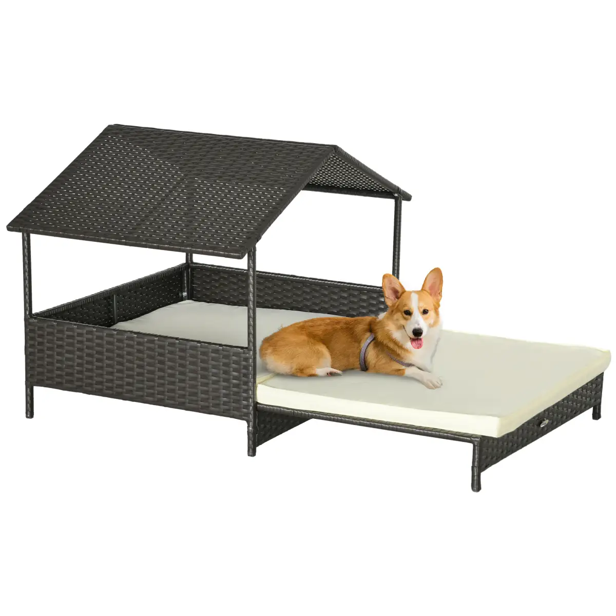 PawHut PawHut Extendable Rattan Dog House with Water-Resistant Roof, Cushion - Dog Kennel