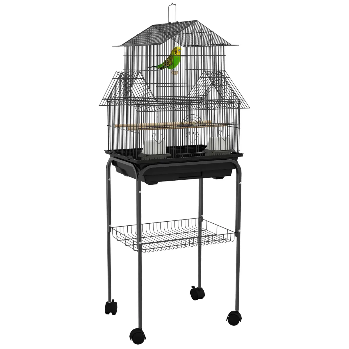 PawHut PawHut Metal Bird Cage Small with Perch Food Container Handle for Finch Canary - Pet Cage