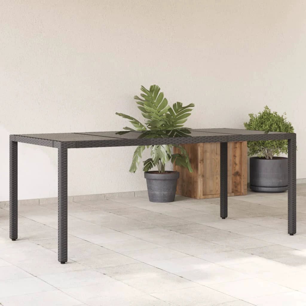 vidaXL vidaXL Garden Table with Glass Top Black 90x90x75 cm Poly Rattan - Garden Table
