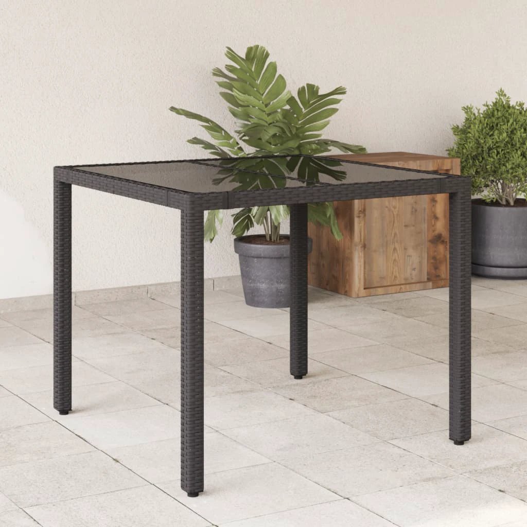 vidaXL vidaXL Garden Table with Glass Top Black 90x90x75 cm Poly Rattan - Garden Table