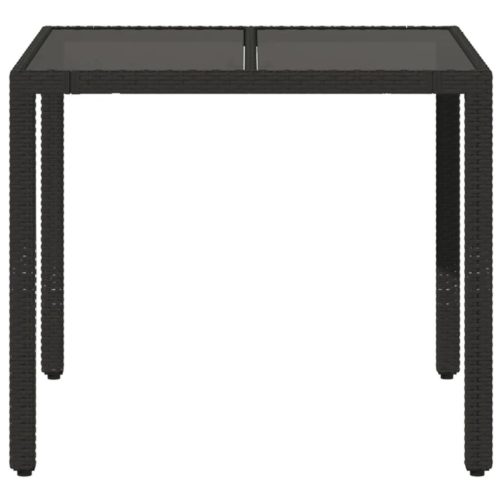 vidaXL vidaXL Garden Table with Glass Top Black 90x90x75 cm Poly Rattan - Garden Table