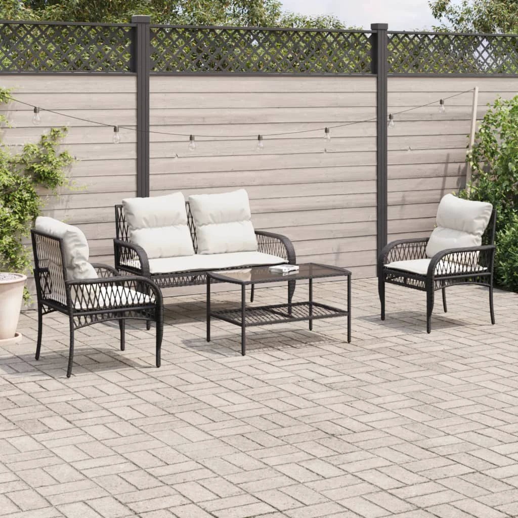 vidaXL 4 Piece Garden Sofa Set with Cushions Black Poly Rattan by vidaXL