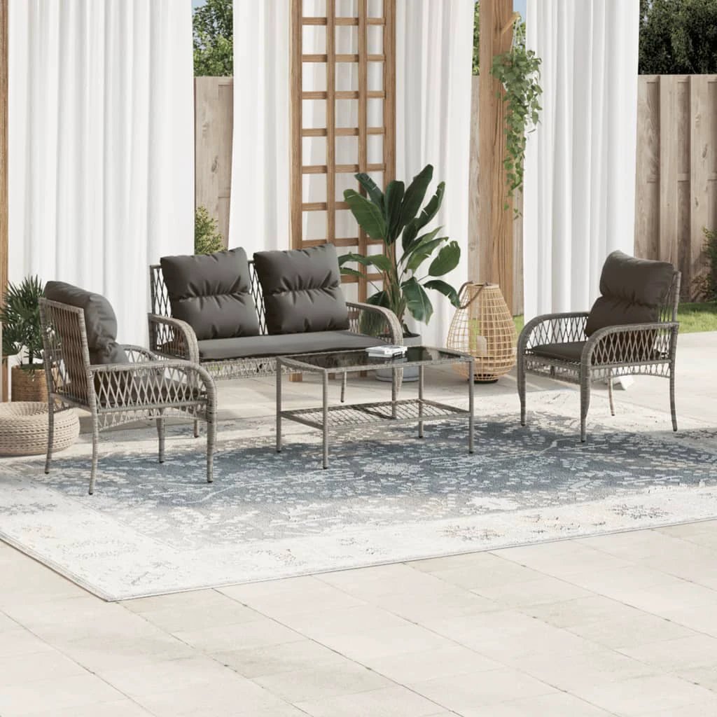 vidaXL vidaXL 4 Piece Garden Sofa Set with Cushions Black Poly Rattan - Garden Sofa Sets