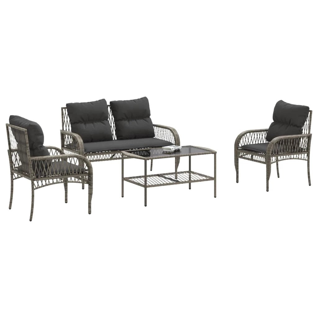 vidaXL vidaXL 4 Piece Garden Sofa Set with Cushions Black Poly Rattan - Garden Sofa Sets