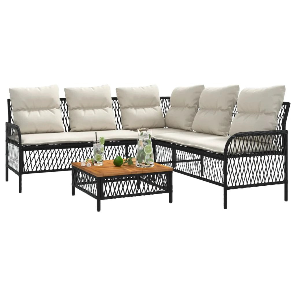 vidaXL 2 Piece Garden Sofa Set with Cushions Black Poly Rattan by vidaXL