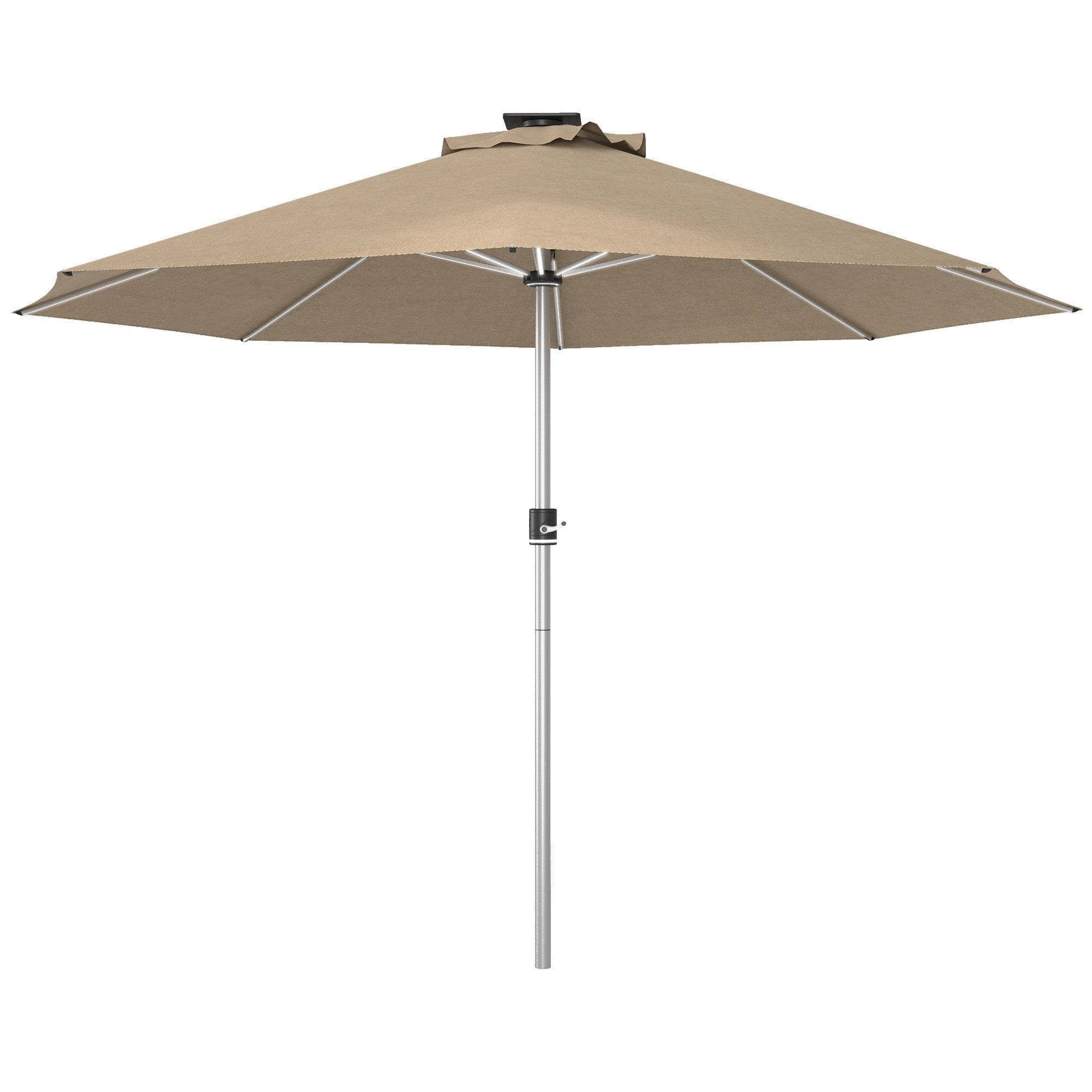 Outsunny Solar Patio Garden Parasol with Lights for Outdoor, Khaki by Outsunny