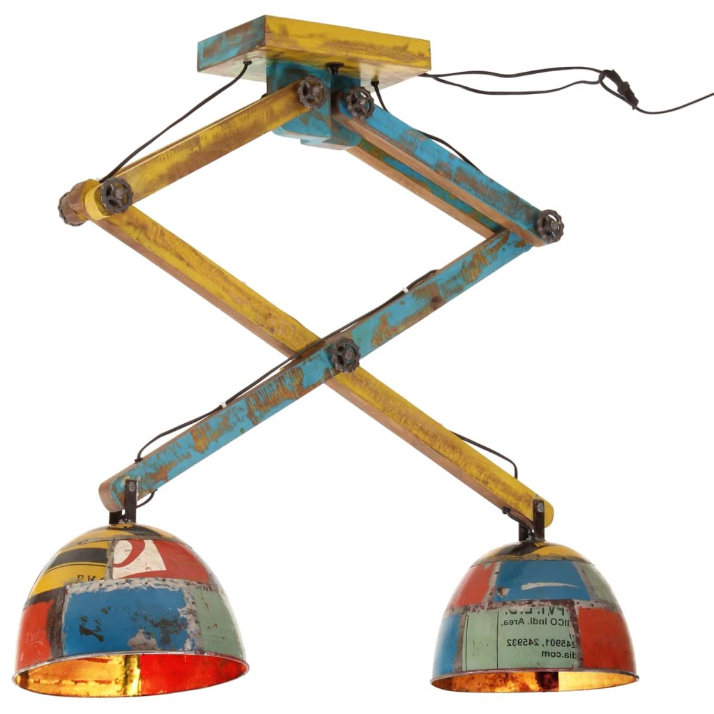 VidaXL Ceiling Lamp 29x18x85 Cm Vintage Mango Wood Dual Brass Shades Living Room by vidaXL