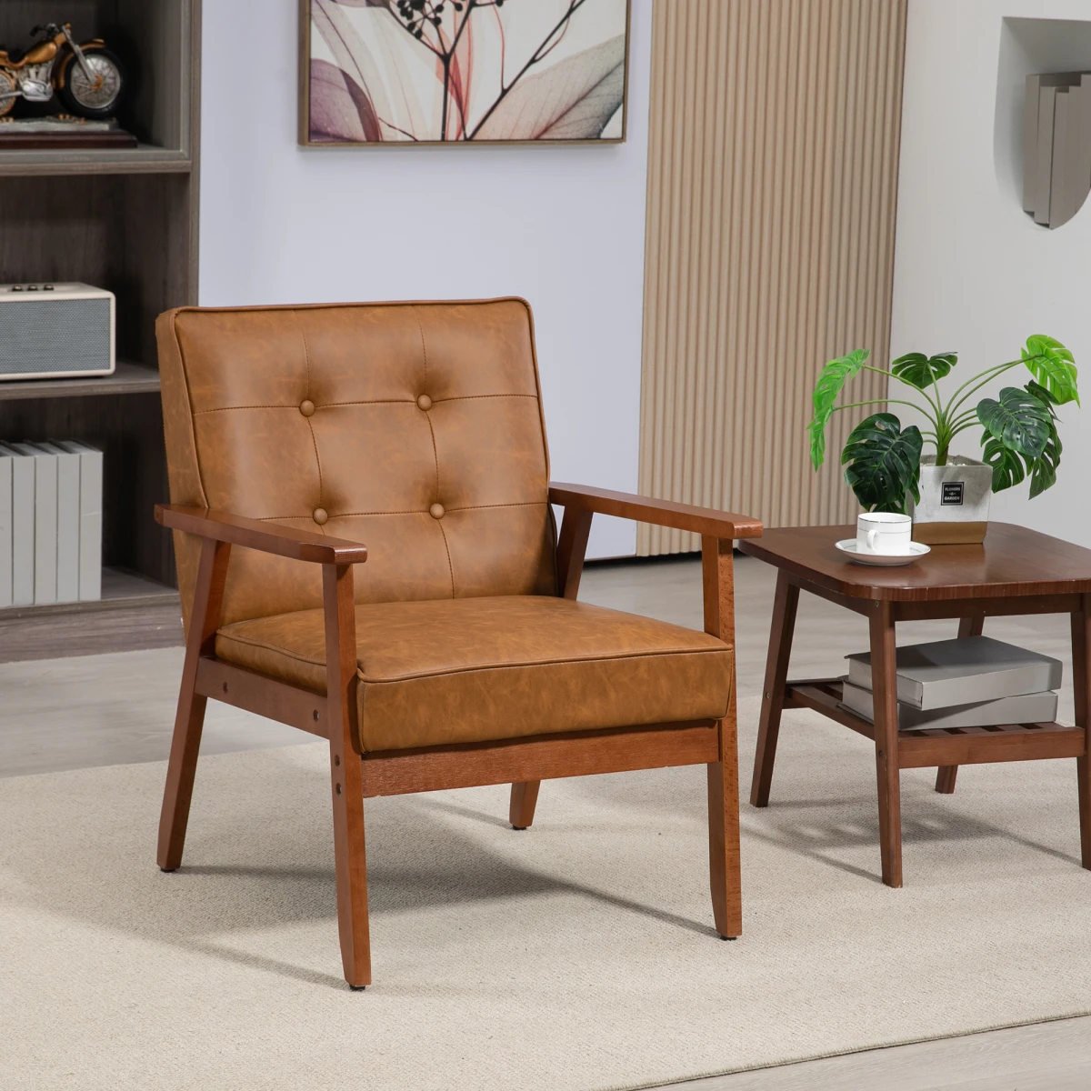 HOMCOM Accent Chair PU Leather Tufted Grey for Living Room - Accent Chair