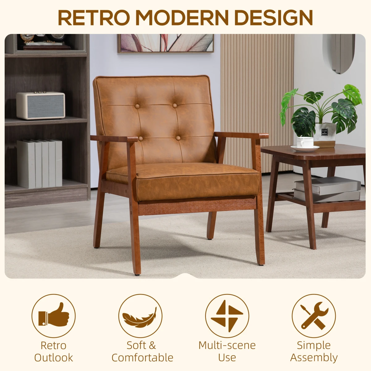 HOMCOM Accent Chair PU Leather Tufted Grey for Living Room - Accent Chair