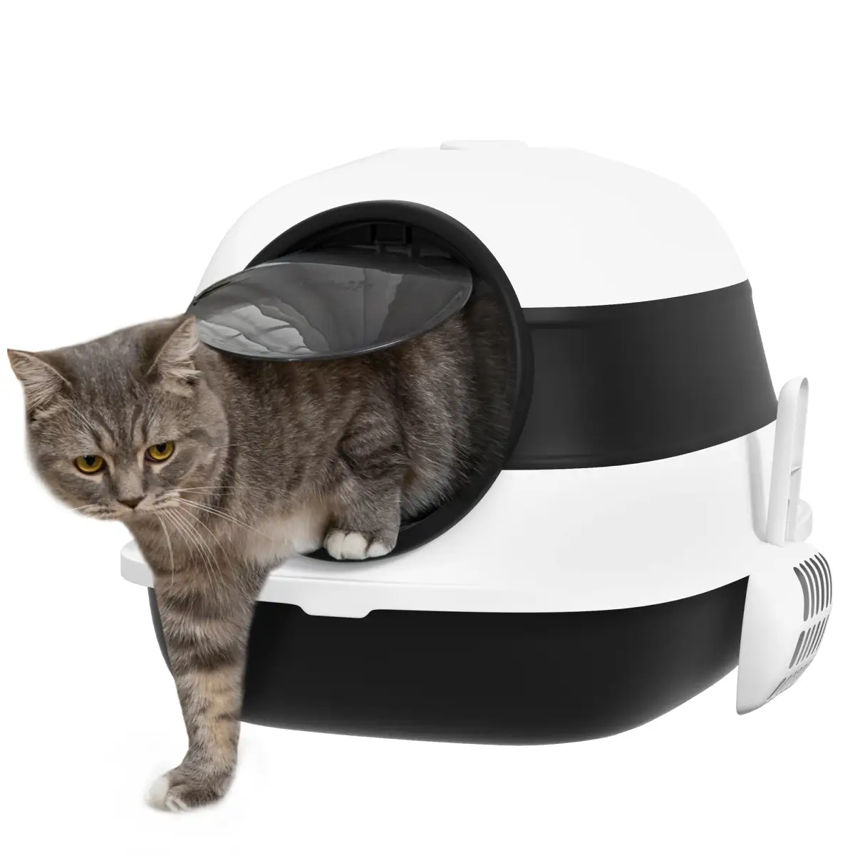 PawHut Foldable Cat Litter Tray Hooded Cat Litter Box w/ High Side, Black - Cat Litter